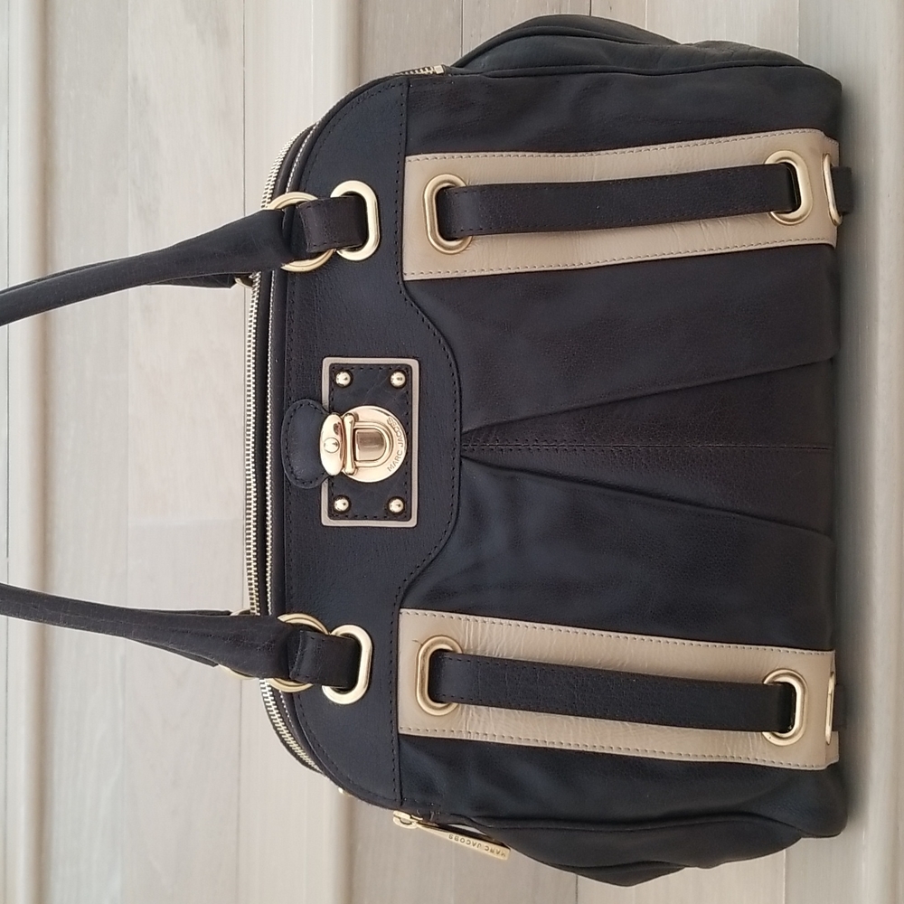 Marc Jacobs Hudson Striping Leather Satchel with Leather Lining in Dark …